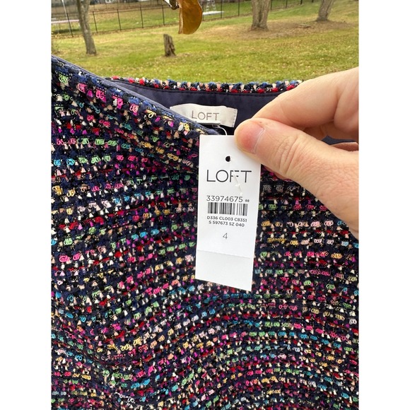 NWT Loft Navy Tweed Women's Skirt| Multicolor hints of shimmer mini skirt | SZ 4 - Picture 4 of 7